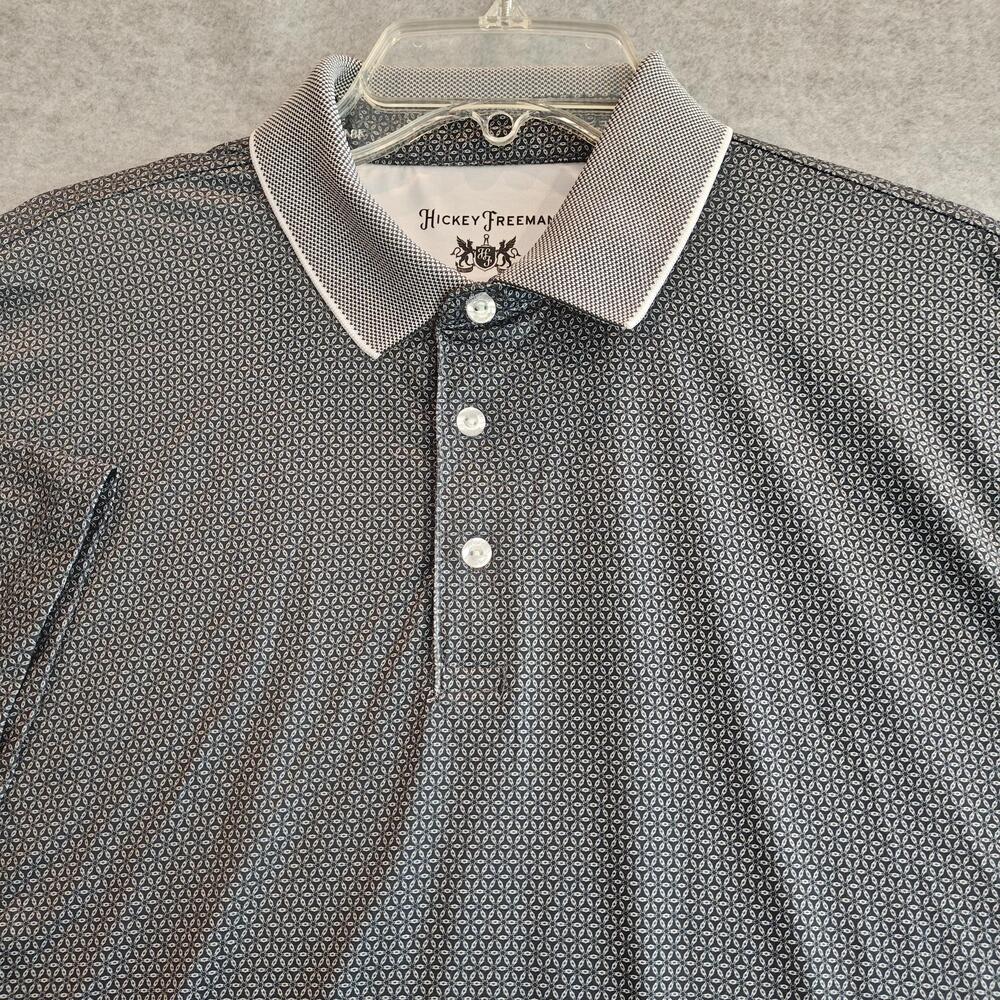 Hickey Freeman Golf Polo Shirt Mens XL Gray Geometric Stretch Short Sleeve Print